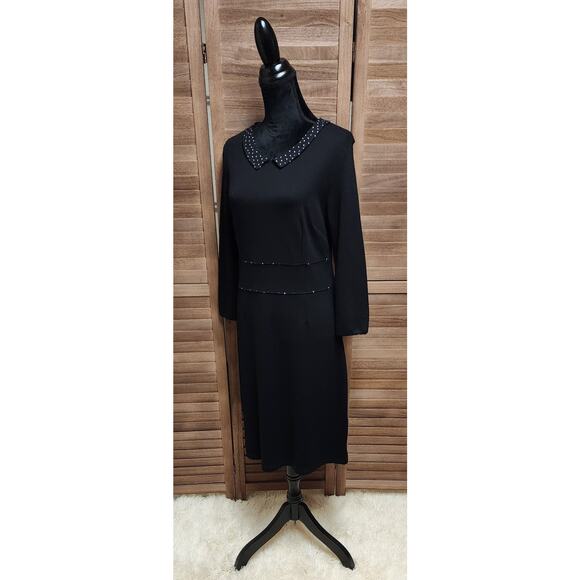 Louie Lucie XL Midi Fit and Flare Office Retro 3/4 Sleeve Polkadot Collar Dress - Picture 4 of 7